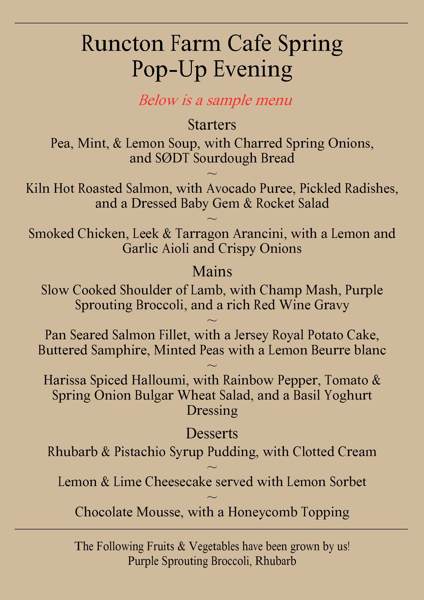 Runcton Farm Shop Pop-Up Evening Sample Menu