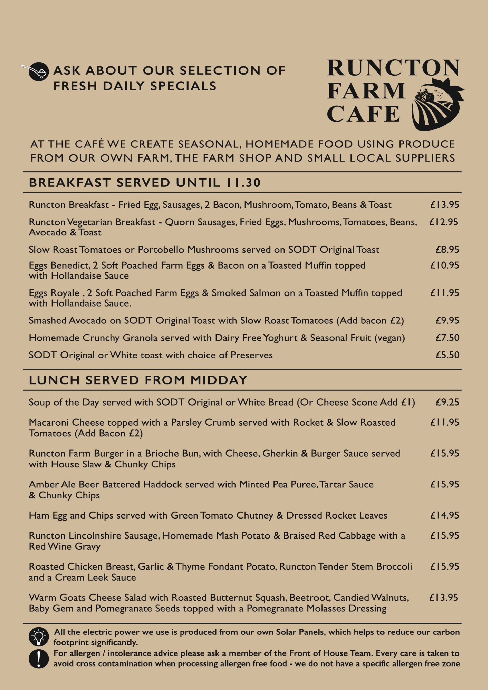 Runcton Farm Shop Autumn Cafe Food Meneu