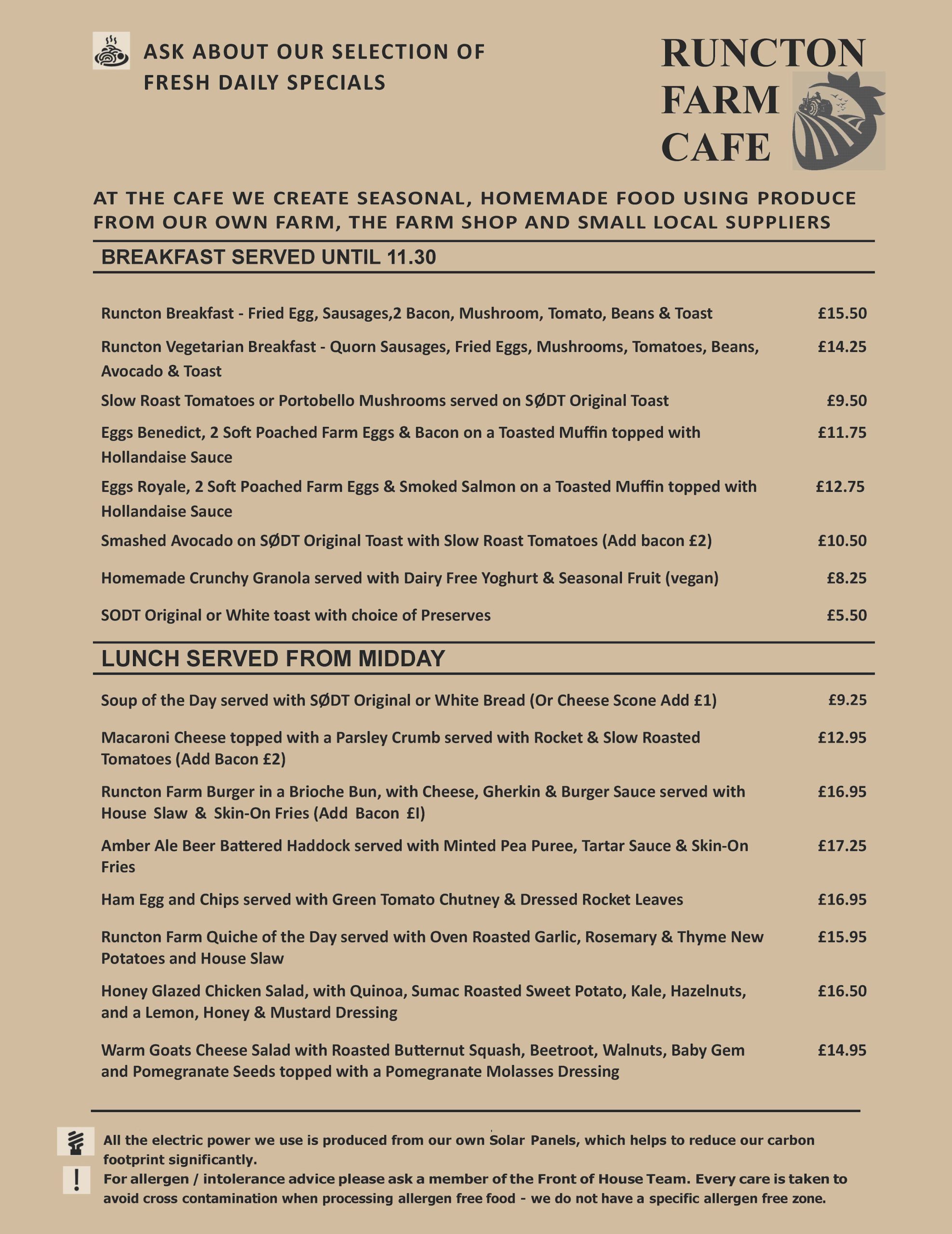 Runcton Farm Shop Cafe Food Menu Spring 2026