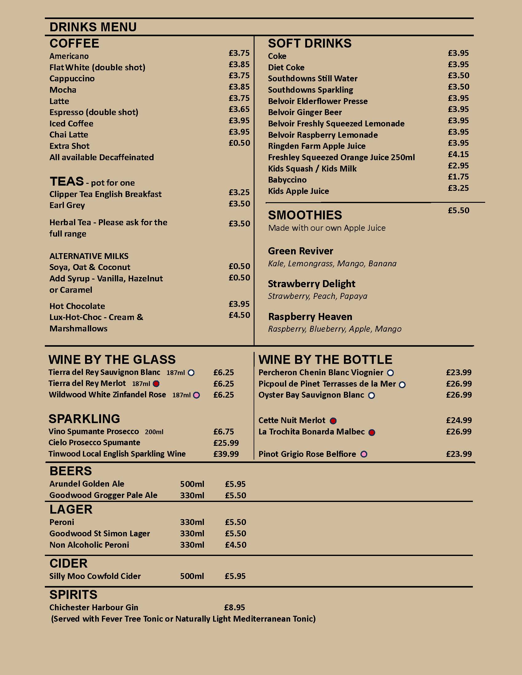 Runcton Farm Shop Cafe Drinks Menu Spring 2026